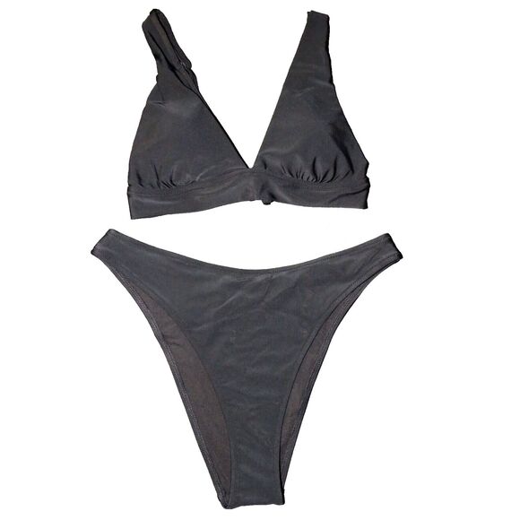 American Eagle Aerie Black Plunge Cheeky High Waist Bikini Swimsuit Set Size M - Picture 1 of 4